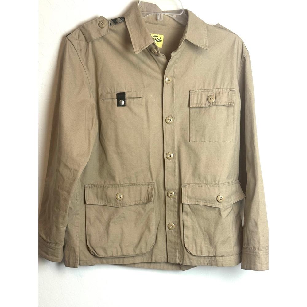 Jiberish Mens Khaki Tan Cotton Canvas Field Jacket Utility Coat Patterned Yoke M